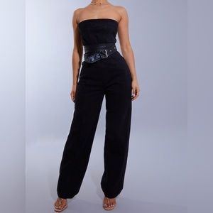 Petite Washed Black Bandeau Denim Jumpsuit US Size 8 UK Size 12